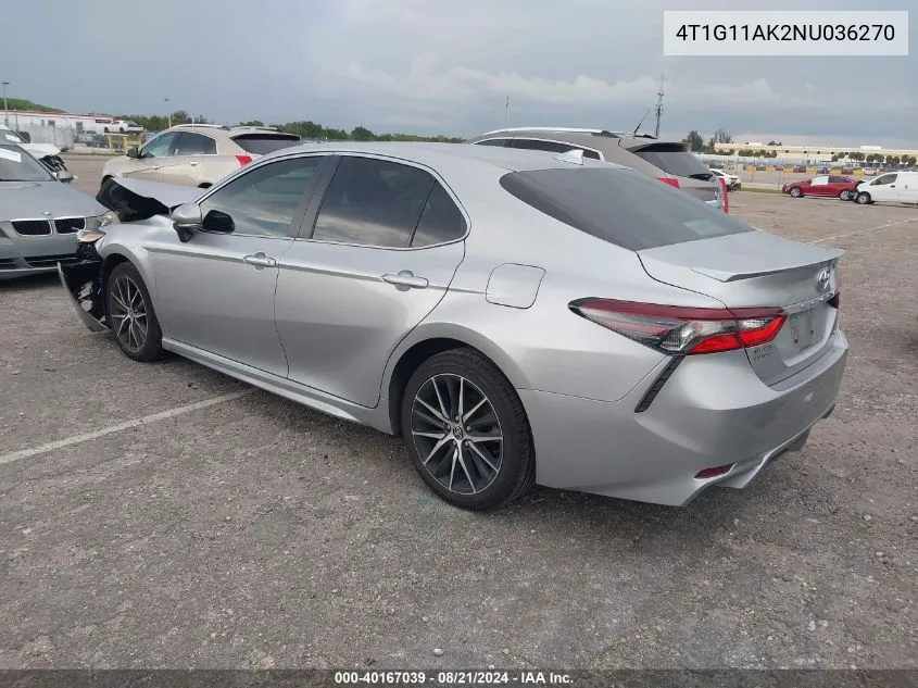 2022 Toyota Camry Se VIN: 4T1G11AK2NU036270 Lot: 40167039