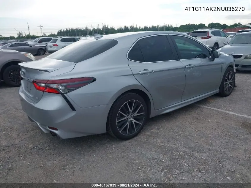 2022 Toyota Camry Se VIN: 4T1G11AK2NU036270 Lot: 40167039