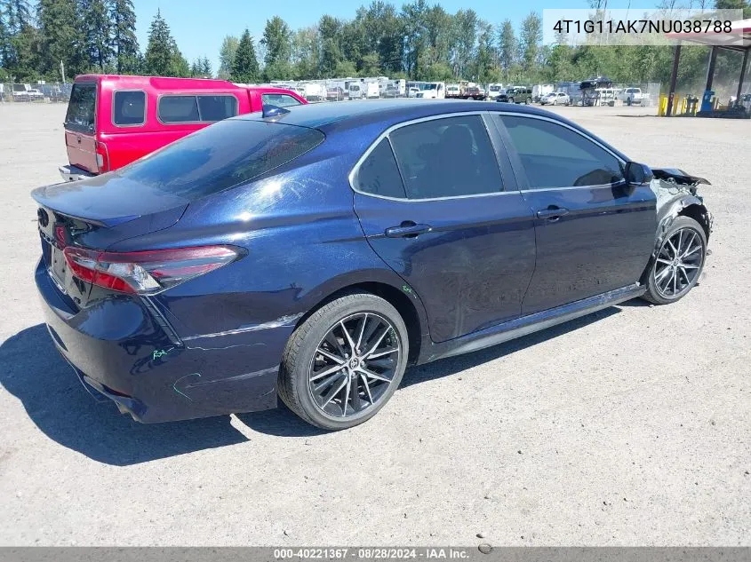 2022 Toyota Camry Se VIN: 4T1G11AK7NU038788 Lot: 40221367