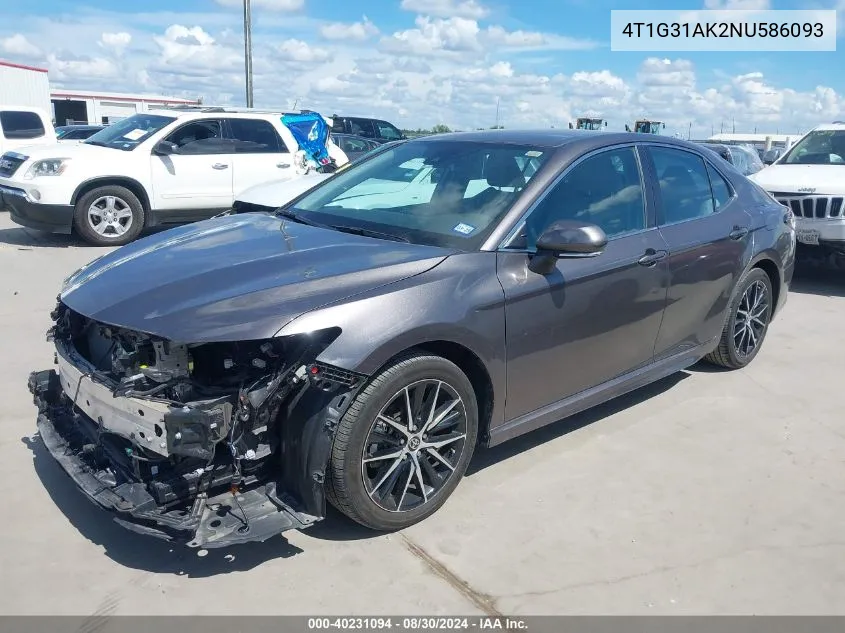 4T1G31AK2NU586093 2022 Toyota Camry Se Hybrid