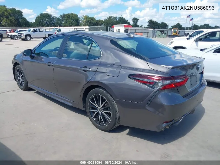 2022 Toyota Camry Se Hybrid VIN: 4T1G31AK2NU586093 Lot: 40231094