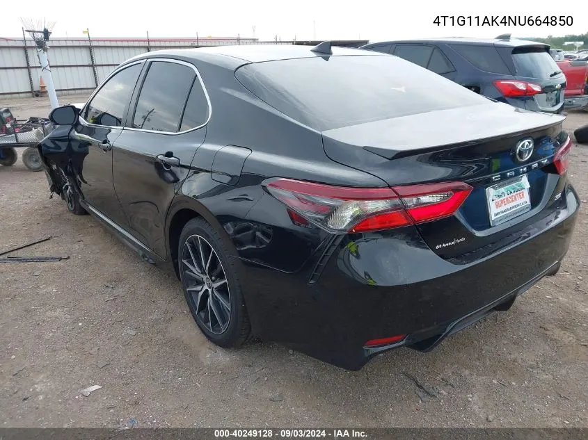 4T1G11AK4NU664850 2022 Toyota Camry Se