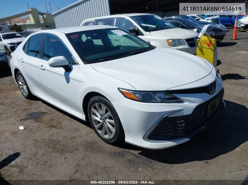 2022 Toyota Camry Le VIN: 4T1R11AK6NU654619 Lot: 40252296