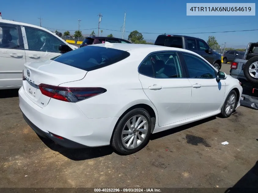 2022 Toyota Camry Le VIN: 4T1R11AK6NU654619 Lot: 40252296