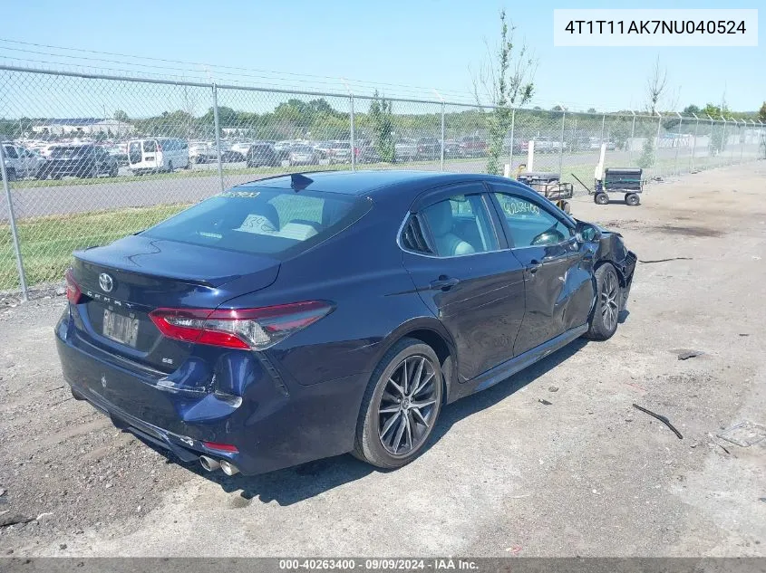 2022 Toyota Camry Se VIN: 4T1T11AK7NU040524 Lot: 40263400