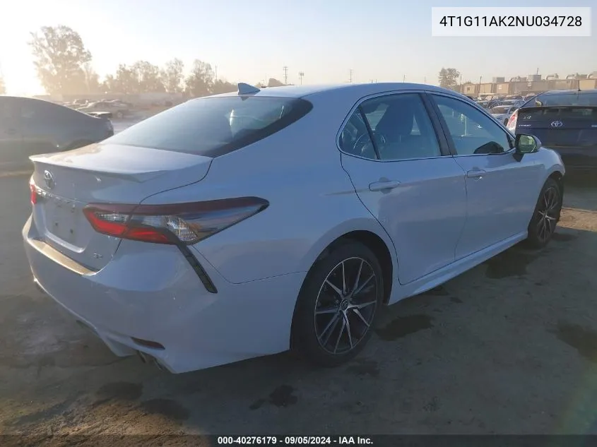 2022 Toyota Camry Se VIN: 4T1G11AK2NU034728 Lot: 40276179