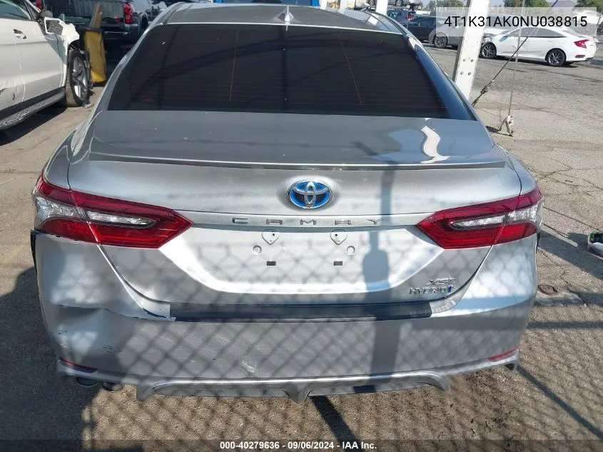 4T1K31AK0NU038815 2022 Toyota Camry Xse Hybrid