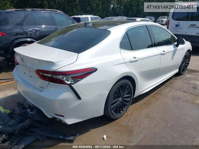 2022 Toyota Camry Xse VIN: 4T1K61AK2NU703401 Lot: 40294552