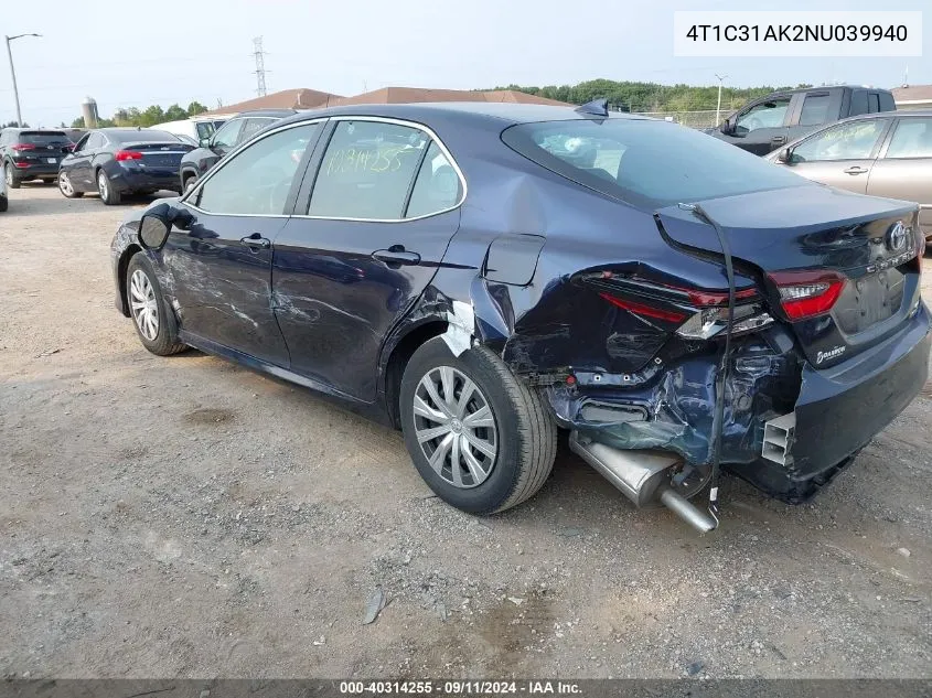 4T1C31AK2NU039940 2022 Toyota Camry Le Hybrid