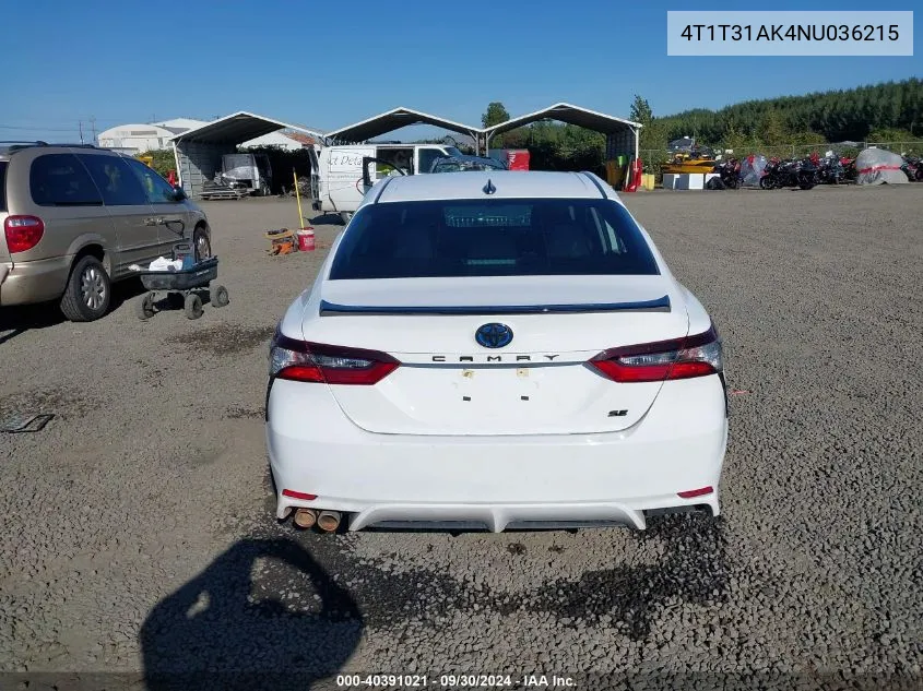 2022 Toyota Camry Nightshade Edition Hybrid VIN: 4T1T31AK4NU036215 Lot: 40391021