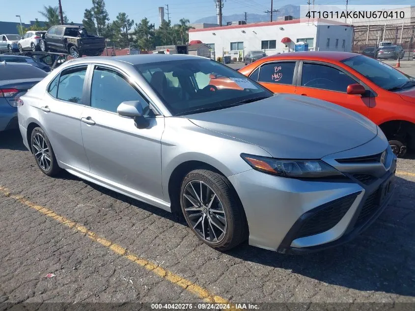 2022 Toyota Camry Se VIN: 4T1G11AK6NU670410 Lot: 40420275