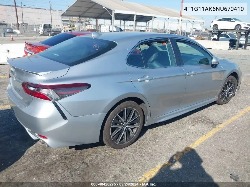 2022 Toyota Camry Se VIN: 4T1G11AK6NU670410 Lot: 40420275