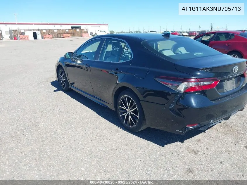 2022 Toyota Camry Se VIN: 4T1G11AK3NU705713 Lot: 40430820