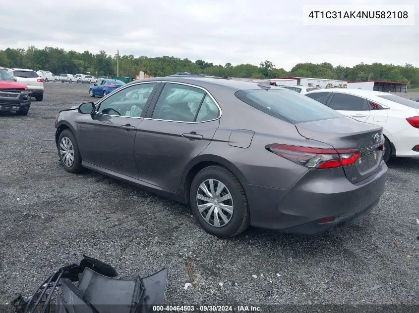 2022 Toyota Camry Le Hybrid VIN: 4T1C31AK4NU582108 Lot: 40464503