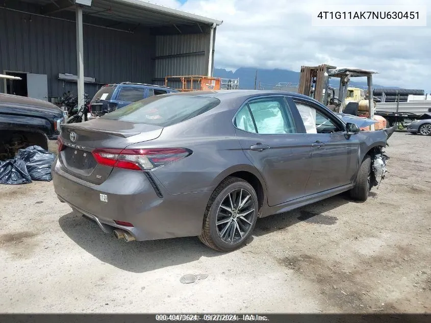 2022 Toyota Camry Se VIN: 4T1G11AK7NU630451 Lot: 40473624