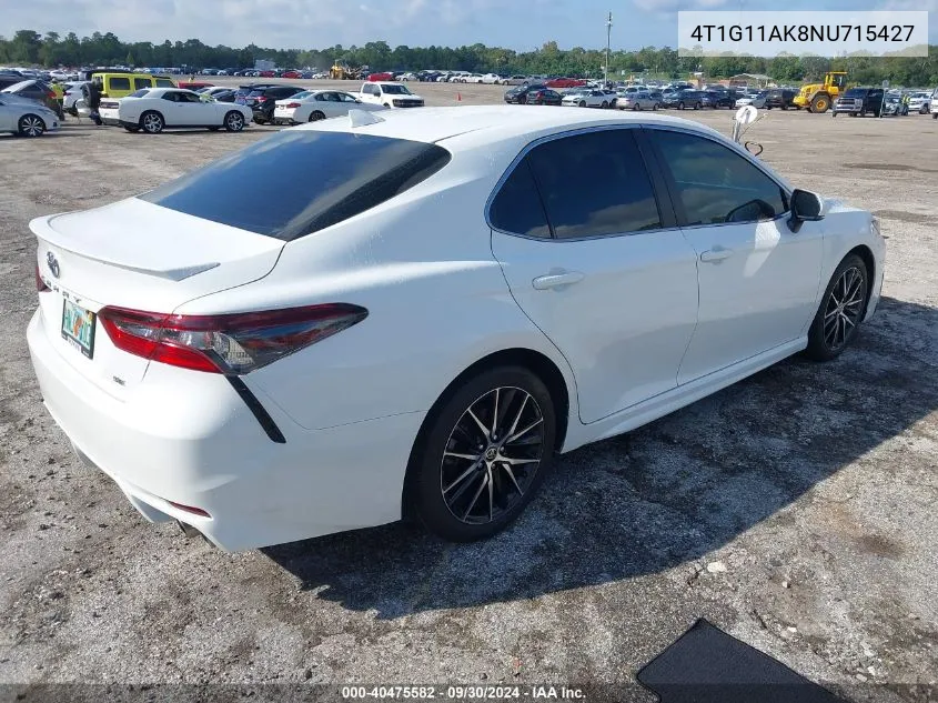 2022 Toyota Camry Se/Se Night Shade VIN: 4T1G11AK8NU715427 Lot: 40475582