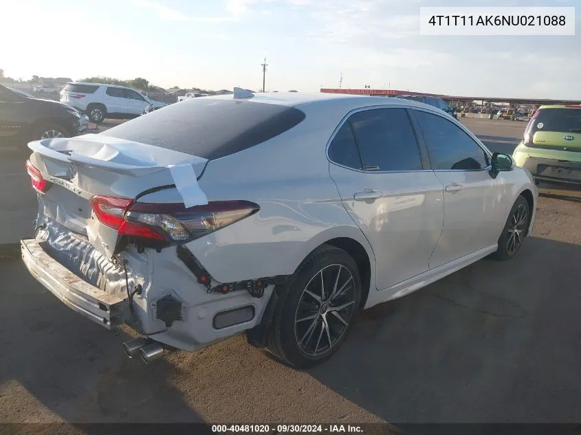 2022 Toyota Camry Se VIN: 4T1T11AK6NU021088 Lot: 40481020