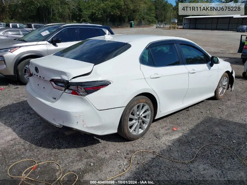 2022 Toyota Camry Le VIN: 4T1R11AK8NU675228 Lot: 40488098