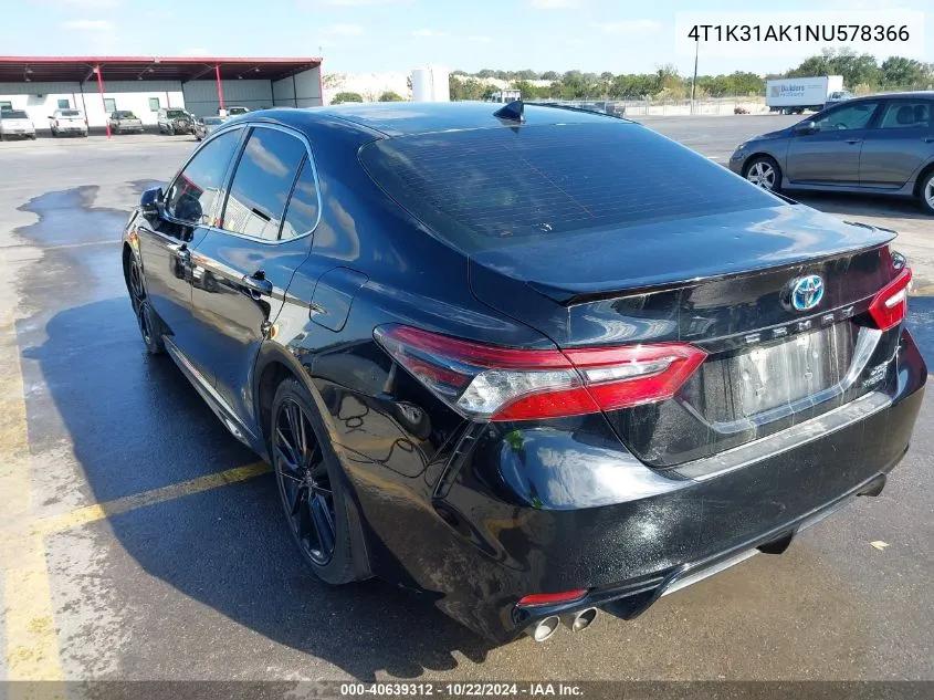 2022 Toyota Camry Xse Hybrid VIN: 4T1K31AK1NU578366 Lot: 40639312