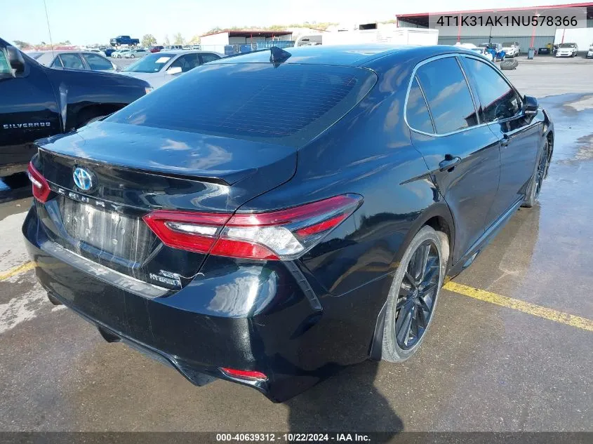 2022 Toyota Camry Xse Hybrid VIN: 4T1K31AK1NU578366 Lot: 40639312