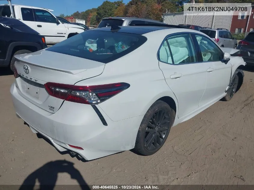 2022 Toyota Camry Xse Awd VIN: 4T1K61BK2NU049708 Lot: 40645525