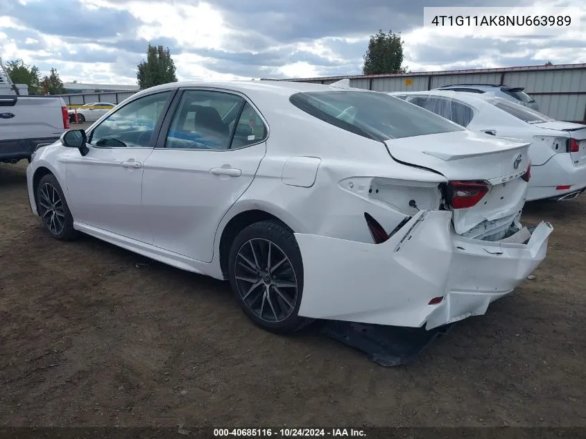 2022 Toyota Camry Se VIN: 4T1G11AK8NU663989 Lot: 40685116