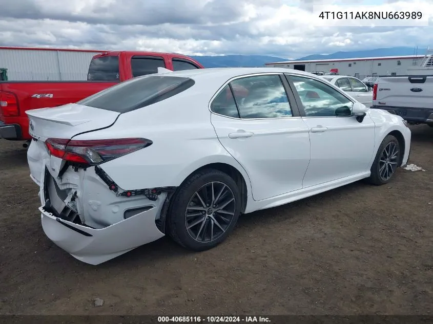 2022 Toyota Camry Se VIN: 4T1G11AK8NU663989 Lot: 40685116