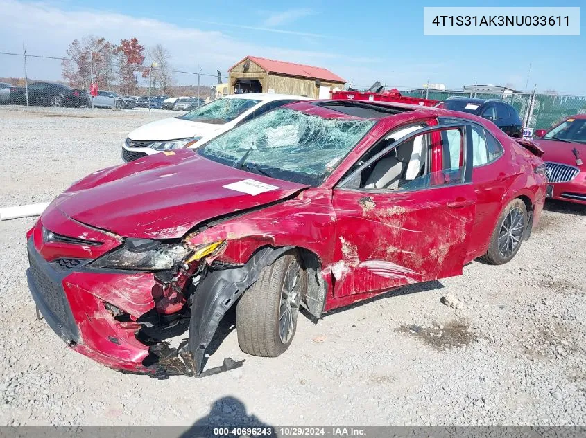 4T1S31AK3NU033611 2022 Toyota Camry Se Hybrid