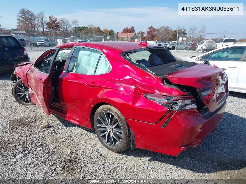 2022 Toyota Camry Se Hybrid VIN: 4T1S31AK3NU033611 Lot: 40696243