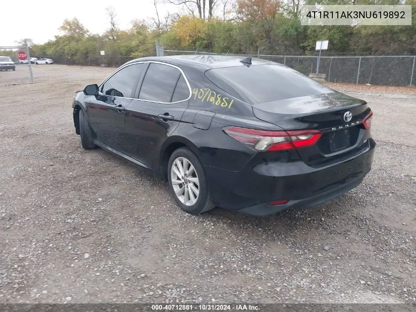 2022 Toyota Camry Le VIN: 4T1R11AK3NU619892 Lot: 40712881