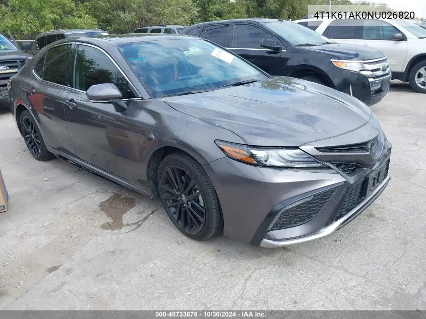 2022 Toyota Camry Xse VIN: 4T1K61AK0NU026820 Lot: 40733678