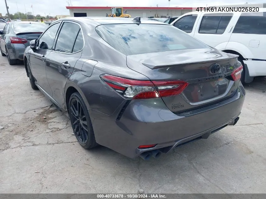 2022 Toyota Camry Xse VIN: 4T1K61AK0NU026820 Lot: 40733678