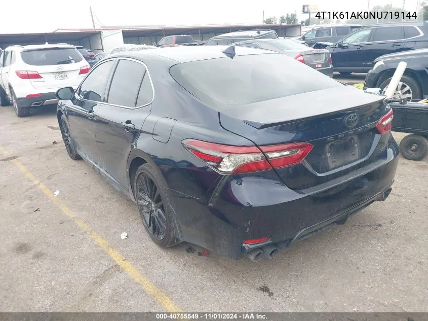 2022 Toyota Camry Xse VIN: 4T1K61AK0NU719144 Lot: 40755549