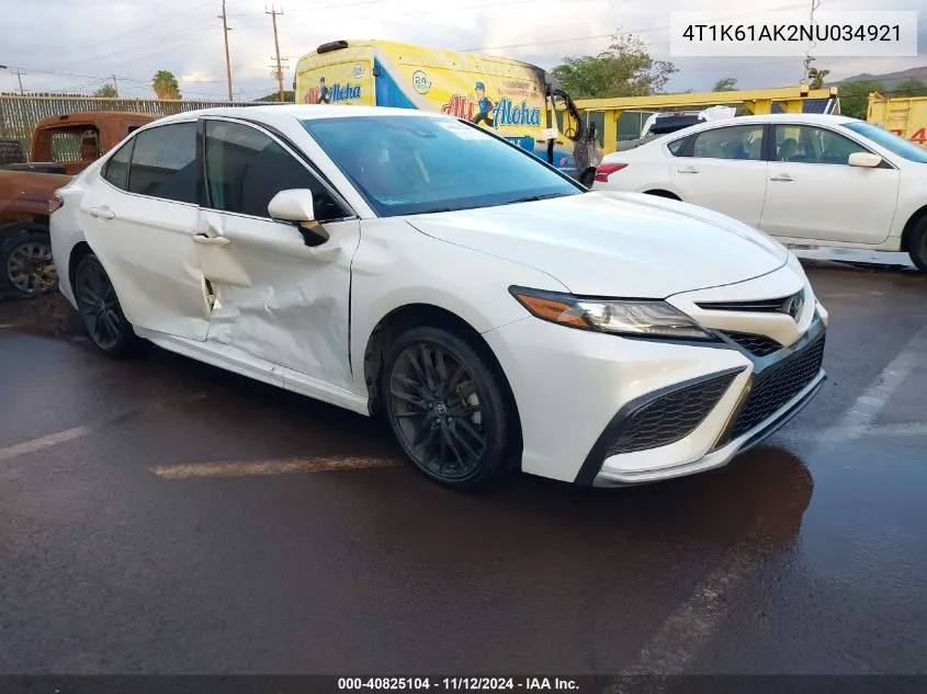 2022 Toyota Camry Xse VIN: 4T1K61AK2NU034921 Lot: 40825104