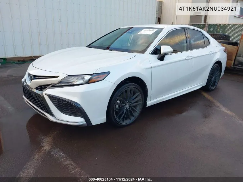 2022 Toyota Camry Xse VIN: 4T1K61AK2NU034921 Lot: 40825104