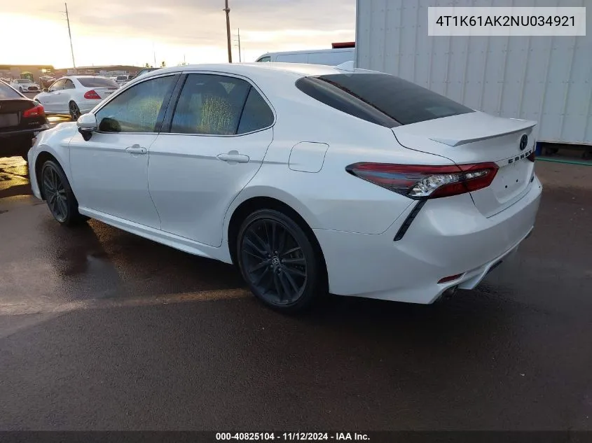 2022 Toyota Camry Xse VIN: 4T1K61AK2NU034921 Lot: 40825104