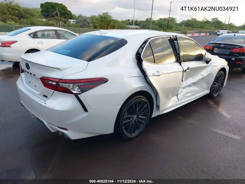 2022 Toyota Camry Xse VIN: 4T1K61AK2NU034921 Lot: 40825104