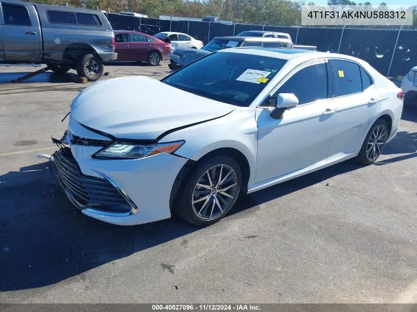 2022 Toyota Camry Xle Hybrid VIN: 4T1F31AK4NU588312 Lot: 40827096