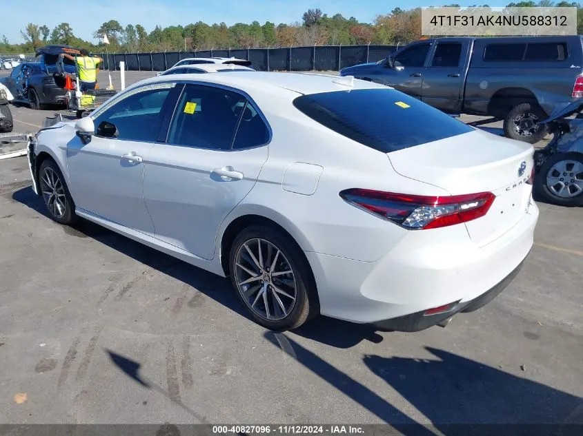 2022 Toyota Camry Xle Hybrid VIN: 4T1F31AK4NU588312 Lot: 40827096