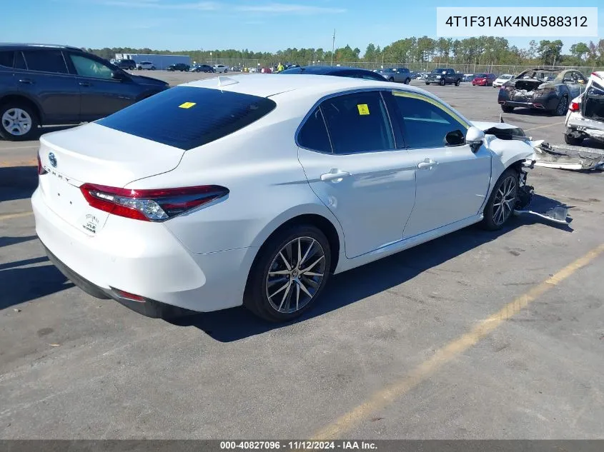 2022 Toyota Camry Xle Hybrid VIN: 4T1F31AK4NU588312 Lot: 40827096