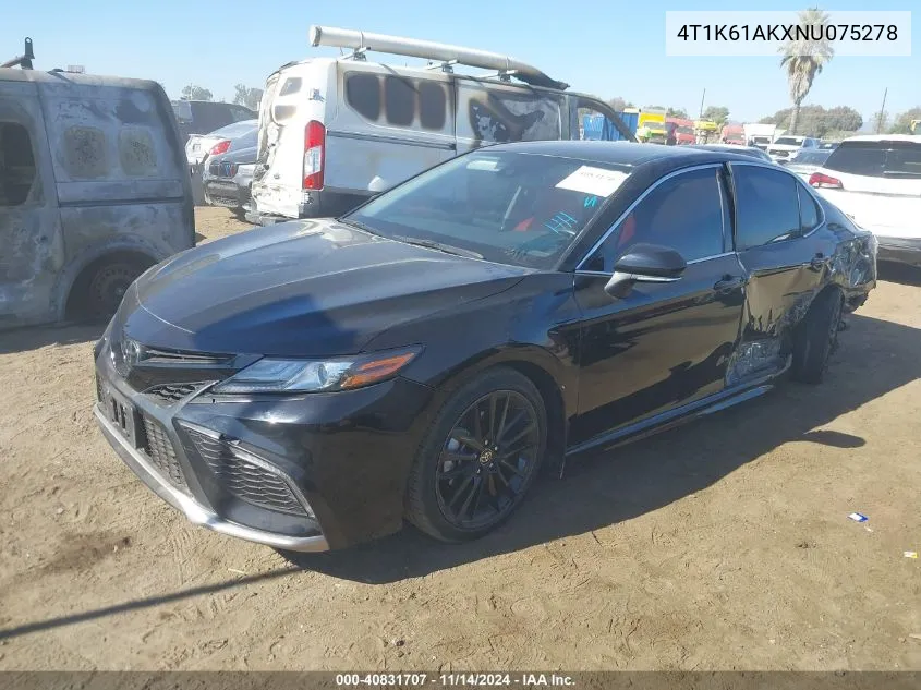 2022 Toyota Camry Xse VIN: 4T1K61AKXNU075278 Lot: 40831707