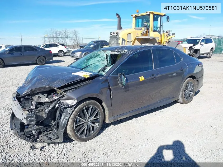 4T1G31AK1NU570581 2022 Toyota Camry Se Hybrid