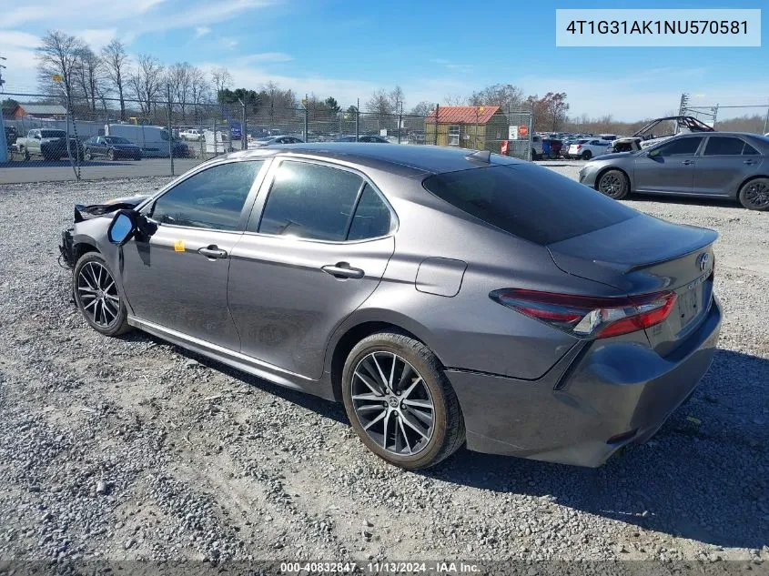 4T1G31AK1NU570581 2022 Toyota Camry Se Hybrid