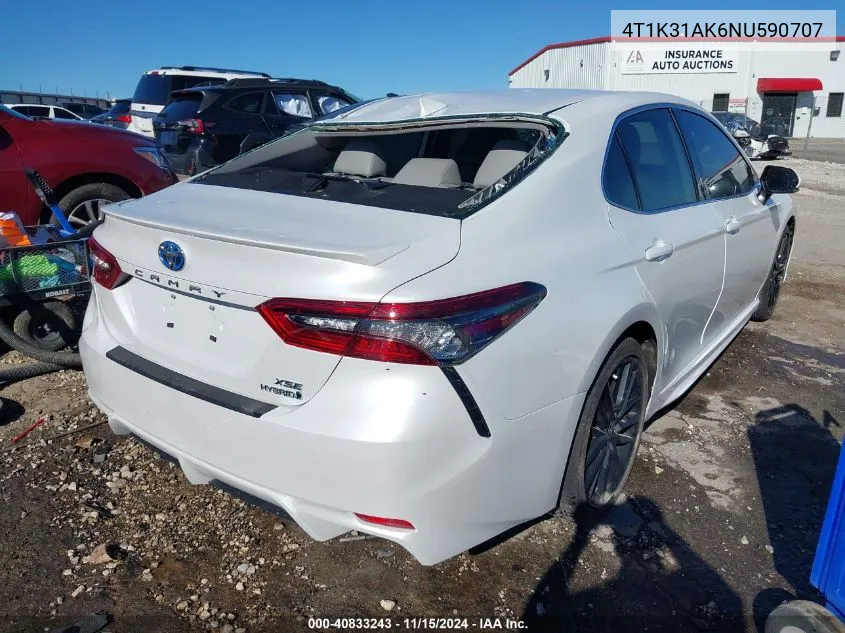 2022 Toyota Camry Xse Hybrid VIN: 4T1K31AK6NU590707 Lot: 40833243