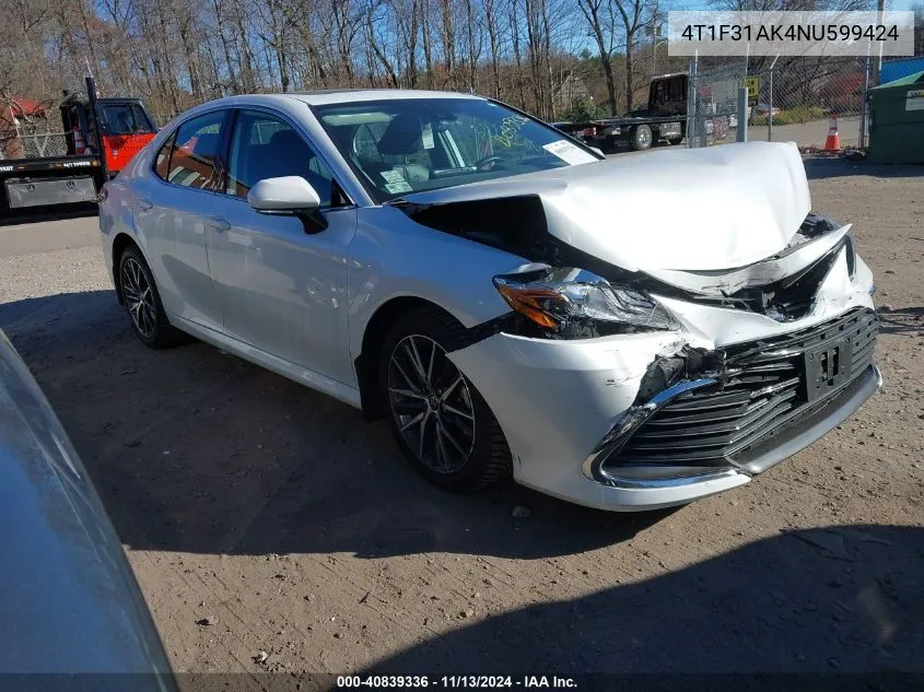 2022 Toyota Camry Xle Hybrid VIN: 4T1F31AK4NU599424 Lot: 40839336