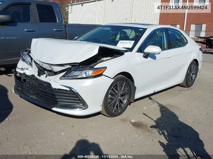 2022 Toyota Camry Xle Hybrid VIN: 4T1F31AK4NU599424 Lot: 40839336