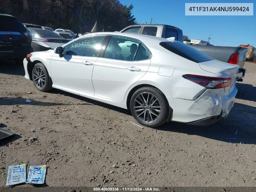 2022 Toyota Camry Xle Hybrid VIN: 4T1F31AK4NU599424 Lot: 40839336