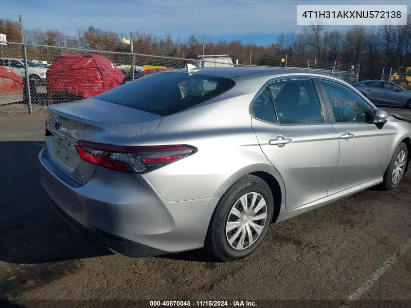 2022 Toyota Camry Le Hybrid VIN: 4T1H31AKXNU572138 Lot: 40870045