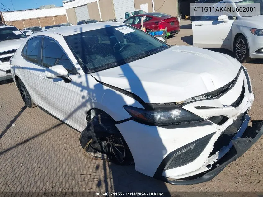 2022 Toyota Camry Se VIN: 4T1G11AK4NU662001 Lot: 40871155