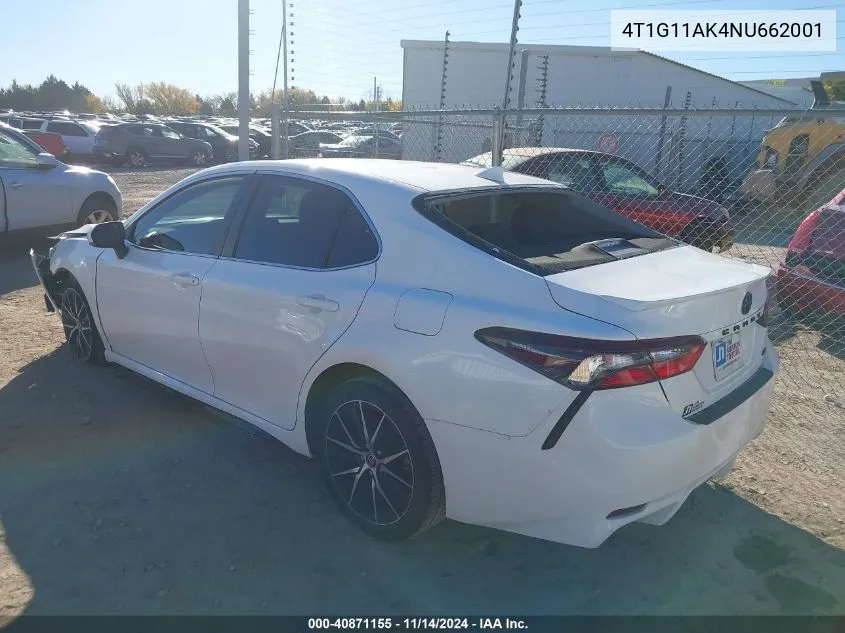 2022 Toyota Camry Se VIN: 4T1G11AK4NU662001 Lot: 40871155